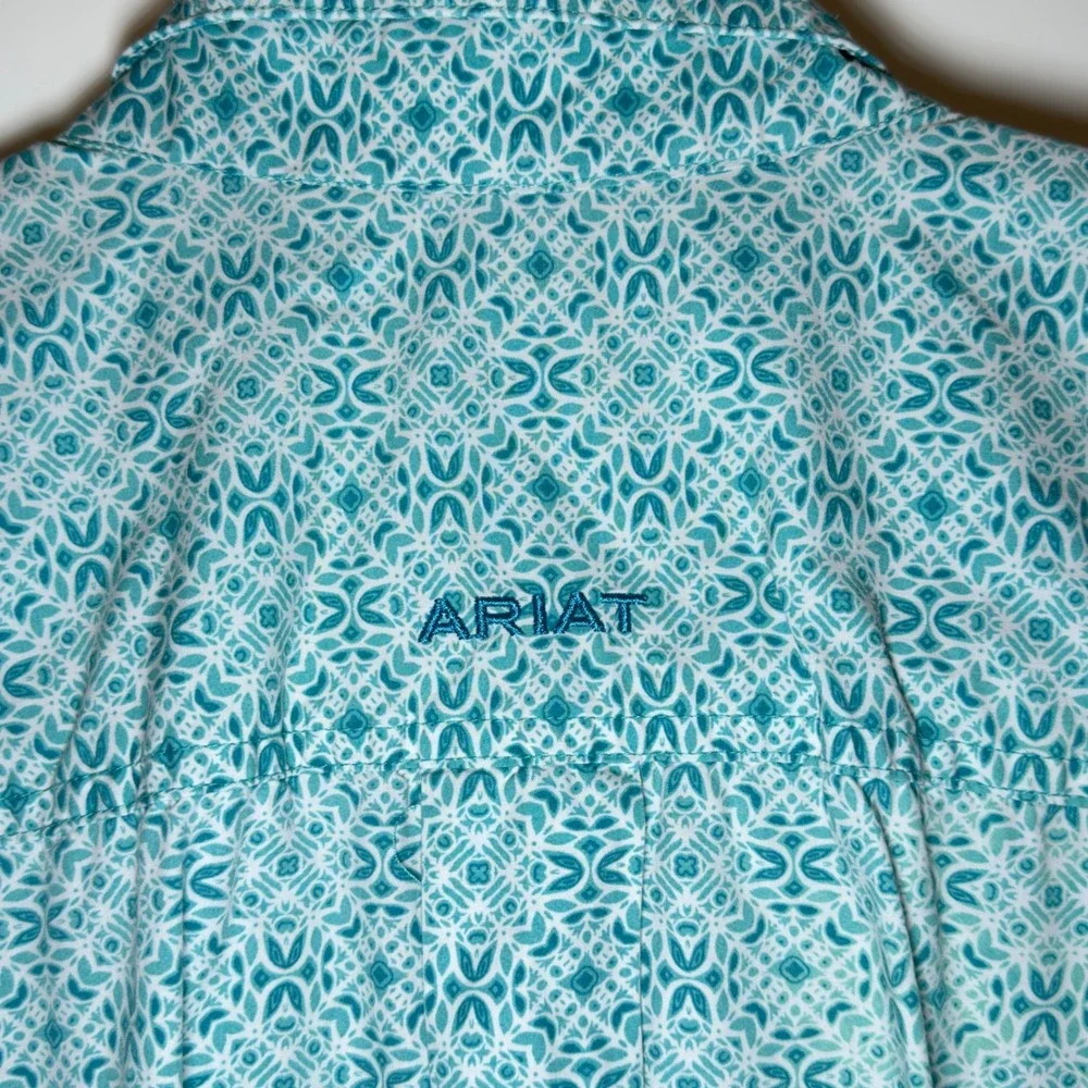 Ariat Mens XXL Turquoise White Geometric Medallion Cotton Short Sleeve Shirt - Picture 9 of 10
